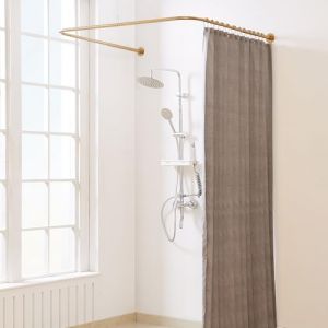 Yampos Porte-Rideau de Douche en U Réglable [Côtés : 60-132 cm, Milieu : 76-117 cm] - Barre de Douche Extérieure Anti-Affaissement avec 12 Crochets et Support Plafond (Better Win, neuf)