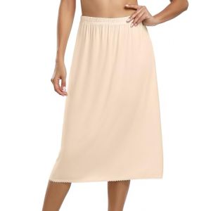 Vlazom Jupon Femme Longue Jupon sous Robe Antistatique en Dentelle Demi-Jupe Modal Lingerie sous-vêtements，Beige，XL (Vlazom, neuf)