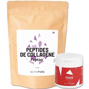 Pack Peptides de Collagène Peptan + Arôme Fraise Sans Edulcorants • Complément Alimentaire Sport • Collagène, Acides Aminés • Sachet de 310g • 15 à 30 portions • Made in France • Nutripure (NUTRIPURE, neuf)