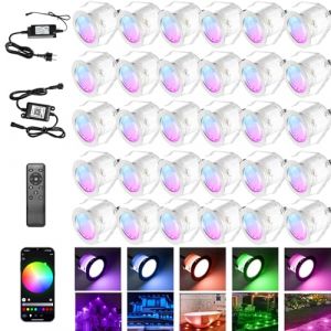INDARUN Lampe au Sol Spot Encastrable+Wifi contrôleur-Lumière RGB DC12V 0.5W étanche IP67 Ø30mm-éclairage pour terrasse, patio, chemin, mur, jardin, décoration, intérieur et extérieur, 30 pièces (ANWE-EU, neuf)