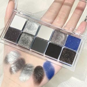 KARLOR Palette de fards à paupières Smoky Makeup - 10 couleurs - Gris argenté noir bleu - Paillettes mates nacrées - Punk - Maquillage des yeux - Haute pigmentation (PoFeng Direct, neuf)