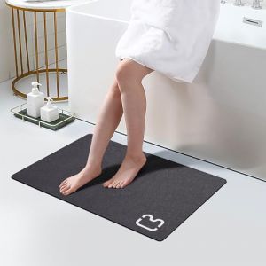 Tapis de bain en terre de diatomée à séchage rapide, super absorbant, fond en caoutchouc antidérapant, fin, convient sous une porte, tapis de sol sous la baignoire, salle de douche, évier, lavable, 40 (CF Home, neuf)