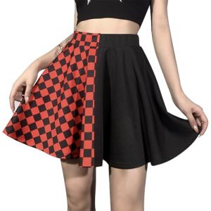 DINGJIUYAN Jupe Mini Punk pour Femme avec Motif &agrave; Carreaux, Jupe Vintage Style JK Gothique Taille Haute Harajuku Grunge Y2K, Rouge &agrave; carreaux, L (DINGJIUYAN, neuf)