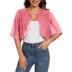 HANERDUN Bol&eacute;ro Femme Festif El&eacute;gant Cardigan Mousseline Manches Court Veste d'&eacute;paule Parfait avec Toutes Sortes de Robe de Cocktail Robe de Soir&eacute;e (AYOZI, neuf)