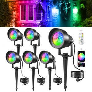 6Packs Spot LED Ext&eacute;rieur RGB avec App Bluetooth et T&eacute;l&eacute;commande, &Eacute;clairage de Jardin LED RGB avec 1.5M Plug 16M Couleur & 44 Modes Dynamiques &Eacute;tanche IP65 Lumiere Jardin pour Terrasse Pelouse Chemins (T-SUNLED, neuf)