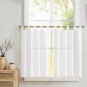 TOPICK Rideau Cuisine Blanc Court Rideau Evier Semi Transparent Moderne Decoration Salon Placard Petite Fenetre Porte Entrée 2 Pièces 70x90cm (Hangzhou Fangao, neuf)