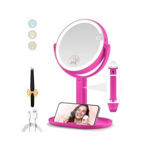 MOMOKUBA Miroir cosmétique avec éclairage, Miroir grossissant 20x, Miroir grossissant réglable en Hauteur des Deux côtés, Miroir cosmétique 3 Couleurs pour Maquillage de Table, Rose Vif (Family Lover-FR, neuf)
