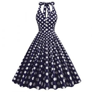PINTUTU Robe Vintage Ann&eacute;es 50 Femme Retro Rockabilly Pin Up &Eacute;l&eacute;gante Robes sans Manche Dos Nu D&eacute;collet&eacute; en C&oelig;ur Polka Dot Trap&egrave;ze Mariage Cocktail Soir&eacute;e F&ecirc;te C&eacute;r&eacute;monie D&eacute;contract&eacute;e au Genou Midi (PINTUTU SEXY, neuf)