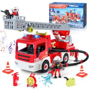 YOOHBERRYS Grand Camion de Pompier, Camion Pompier avec Lumi&egrave;re, Sir&egrave;nes, &Eacute;chelle Pivotante, Voiture Pompiers avec 2 Personnages, Pompiers Enfant V&eacute;hicule de Sauvetage Jouet pour Enfants de 3+ Ans (NEXUSHIVE VELVETAPEX Kft., neuf)