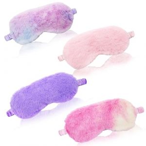 4 Pièces Masques de Sommeil en Peluche Colorés pour Filles, Respirant Masque pour les Yeux de Sommeil de Nuit pour Enfant Adulte Sieste, Mignon Doux et Moelleux Voyager Masque de Sommeil pour Filles (CARANNAC LTD, neuf)