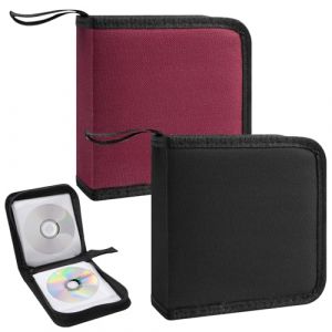 UOCAI 2 Pi&egrave;ces Pochette Range CD Pochette CD Rangements pour CD et DVD pour 40 CD, DVD Organisateur pour Voiture et Maison, Gain de Place pour Le Bureau, Le Salon et La Maison, Rouge et Noir (dixunting, neuf)