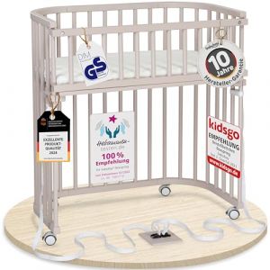 babybay Boxspring lit cododo en Bois de h&ecirc;tre Massif/Compact et modulable/Hauteur du lit r&eacute;glable en continu/lit b&eacute;b&eacute; &eacute;volutif (Peint en Beige) / avec Matelas, Barres, Roues (babybay, neuf)