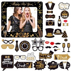 POPOYU 35PCS Accessoires de Photobooth et Cadres Photo Gonflables de 2025 Nouvel an,Masques Faciaux Photobooth F&ecirc;te de 2025Nouvel an DIY Photo Booth Props pour D&eacute;coration de 2025Nouvel an,Fournitures (MUDAMUDA Store, neuf)