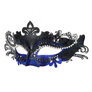 Masque Carnaval, Hoshin Masque Venitien Femme - Élégance Masque pour Bal Masqué et Soirée à Venise(Bleu-noir) (Hoshin-FR, neuf)