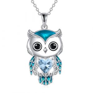 Collier Hibou Bijoux Cadeaux pour Femmes en Argent Sterling Pierre de Naissance Hibou Pendentif Collier Bijoux de Noël pour Les Filles (03-Mars) (zhanglushop, neuf)