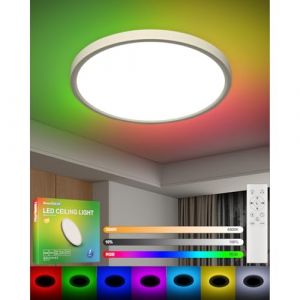 DetarZinLED &Oslash;30cm, &eacute;p.2,5cm Plafonnier Chambre Enfant, 24W RGB 2700LM Lustre Led Plafonnier Ado Fille, 3000k-6000k Dimmable avec T&eacute;l&eacute;commande Lampe Plafond Moderne Pour Salle de Bain, Salon (Ace Lighting, neuf)