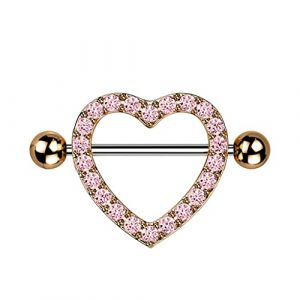 Tata Gis&egrave;le Piercing Bouclier de T&eacute;ton en Acier Chirurgical 316 L et Gemmes - Coeur Double Tige Passant au Milieu - Gemmes en Fa&ccedil;ade - 22 mm - (Or Ros&eacute;/Rose) (Tata Gis&egrave;le, neuf)