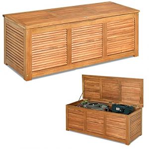 GOPLUS Coffre de Jardin Ext&eacute;rieur en Bois d&rsquo;Acacia, Coffre de Rangement avec Poign&eacute;e en Boucle Pratique Charge 150KG, Bo&icirc;te de Rangement, pour Salons,Chambres,Jardins,120X45X45CM (Augenstern24, neuf)