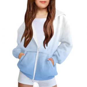 NZYIHAO Veste &agrave; capuche pour enfant - Pull &agrave; capuche - Sweat &agrave; capuche pour fille - D&eacute;grad&eacute; de couleur - Veste de sport l&eacute;g&egrave;re de transition - Cardigan avec fermeture &eacute;clair, bleu clair, 8-9 ans (JCRZZ, neuf)
