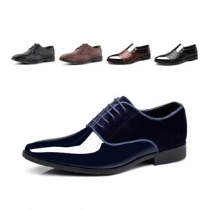 Hitmars Chaussure Derby Homme à Lacets Chaussure Ville Cuir Vernis Brogues Casual Oxfords Mariage Business Classique FL1813 Bleu Taille 39, FEILG1813BL39 2 (Free Mobile OU, neuf)