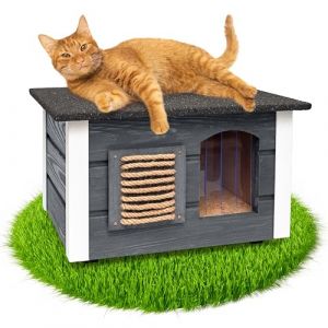 Outentin Maison pour Chat Extérieure Étanche et Isolée – Niche Abri Confortable pour Chat en Hiver, Protège du Froid, de la Pluie et de l’Humidité – Cabane Idéale pour Extérieur - 61x39x36 cm (Gris) (Outentin, neuf)
