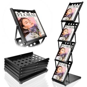 VAIIGO Présentoir de brochures A4 portable et pliable pour magazines, livres d'exposition, littérature, salon, salon, bureau, événements (4Poches,Noir) (WIIGO, neuf)