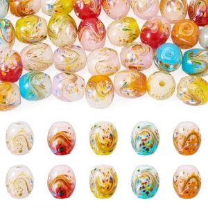 FASHEWELRY Lot de 30 perles en verre souffl&eacute; faites &agrave; la main 5 couleurs - Colonne bicolore avec motif plume - Perles d'espacement en cristal pour la fabrication de bracelets, boucles d'oreilles (Biyun Jewelry EU, neuf)