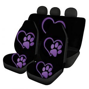 Belidome Ensemble complet de housses de siège avant et arrière avec motif patte de chien - Compatible avec la plupart des SUV, camionnettes et berlines - Violet (guanzixuan555, neuf)