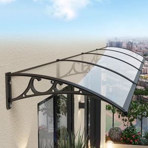Zlovne Auvent de Porte d'Entrée,Marquise de Porte d’Entrée avec Protection UV Contre la Pluie et la Neige,Auvent de Véranda avec Panneau en Polycarbonate et Cadre en Aluminium (80x200cm/32 x79,Clear) (zhenguIdian, neuf)