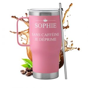 Maverton Mug Isotherme Personnalisable Rose en Acier Inoxydable 600 ml - Gobelet Isotherme avec Paille et Bo&icirc;te Cadeau - avec brosse de nettoyage - Cadeau Femme Anniversaire cafe (MAVERTON, neuf)
