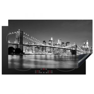 KitchenYeah&copy; Protection Plaque Induction 91x52 cm Protege Deco Cuisine Cache Prot&egrave;ge De Cuisson Accessoires New York - Pont - Brooklyn - Noir et blanc - Architecture (KitchenYeah, neuf)