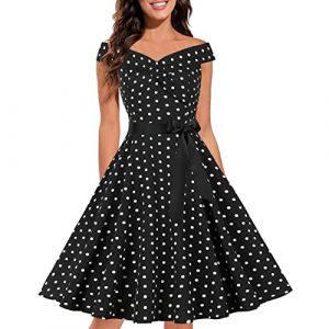 G&eacute;n&eacute;rique Femmes Robe Annee 50 60 40 Vintage Pin Up Retro &eacute;L&eacute;Gante Mariage Cocktail Soir&eacute;E F&ecirc;Te C&eacute;R&eacute;Monie D&eacute;Contract&eacute;E Fronc&eacute; &agrave; Volants Robe Rockabilly Femme Pin Up (qiaoxiahe, neuf)