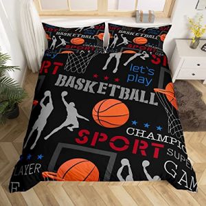 Basketball Parure Housse de Couette Sports Parure de Lit 220x240cm 3D Ball Games Housse de Couette pour Enfants Garçons Filles Microfibre Cadeau pour Joueur de Basket Noir Rouge Room Decor (Bofanshangmao, neuf)