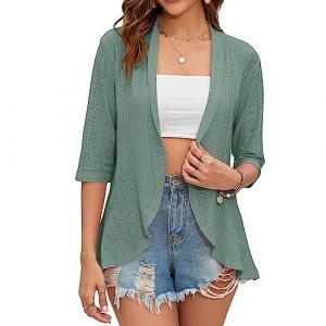 HANERDUN Bol&eacute;ro pour Femmes Bol&eacute;ro de C&eacute;r&eacute;monie &Eacute;l&eacute;gant Cardigan &agrave; Manches Courtes 3/4 Cache-Nez &agrave; &OElig;illets Ouverts (AYOZI, neuf)