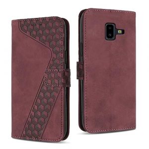 YIRRANZD Coque pour Samsung Galaxy J6 Plus 2018, Étui Housse Protection en Cuir PU [Pochette de Portefeuille] [Magnétique], Antichoc Etui à Rabat pour Samsung J6 Plus 2018 (Rouge) (YIRRANZD, neuf)