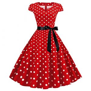Générique Robe Vintage AnnéEs 50 Pin Up Femme ImpriméE à Pois Mi Longue EléGante Style 1950'S Audrey Hepburn Froncé à Volants Robe AnnéE 60 Rockabilly Oversize l'ourlet Comfort (qiaoxiahe, neuf)
