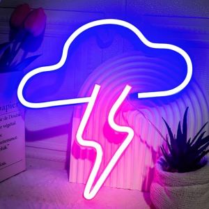 Weeddy Néon LED Nuage Foudre, Lampe Neon Signe Décoration Murale Alimenté par USB ou Pile, Enseigne Lumineuse Neon Deco pour Chambre à Coucher, Salon, Gaming, Bar, Noël, Fêtes (Bleu + Éclair Rose) (WYFFD, neuf)
