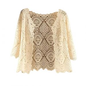 Boléro Gilet Femme,Bolero Femme Shrug 3/4 Manches Courtes Cardigan Élégant Floral Dentelle Blouse Veste Été Crochet Cardigan Ouvert Devant Col V Festival Veste Plage Cover-Ups Pour Robes Beige Xl (A.T--, neuf)