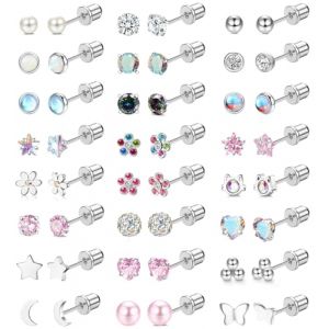 KALVICA 24Paires Boucle d Oreille Enfants Fille Hypoallergénique Boucles D'oreilles Femme Petite Opale Perle CZ Coeur Chat Fleur Acier Chirurgical Boucle D'oreille (Lanxiao EU, neuf)