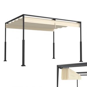 LZQ Pergola Gazebo 3 x 4 m avec cadre robuste en acier et toit ouvrant r&eacute;glable, toit en polyester rev&ecirc;tu de PA, protection solaire r&eacute;sistante aux intemp&eacute;ries pour jardin et terrasse (beige) (Anning Home, neuf)