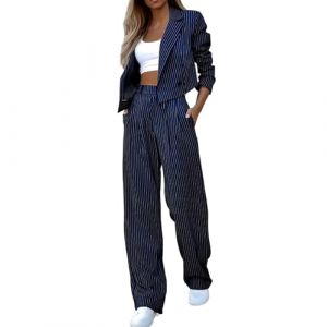 Richymfa Tailleur Femme d'&Eacute;t&eacute; &Eacute;l&eacute;gant de C&eacute;r&eacute;monie Tailleur avec Pantalon Femme Ouvert Devant Formelle Combinaison Manches Longues Complet Pantalon et Blazer Pantalon et Veste Automne Hiver, bleu, M (YTHGNB, neuf)