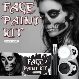 Peinture Visage Noir Blanc,Noir Blanc Visage Peinture Corps,avec 2 Pinceaux de Maquillage,Blanc Noir Kit Peinture Visage,Peinture Corporelle,pour Halloween,Carnaval,Soirées à Thème (yun zheng cun, neuf)