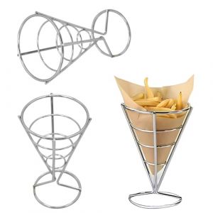 Jicyor Présentoir de Frites Stand, Argenté 3 Pièces Cornet à Frites Conique Robuste Support pour Frite pour Familles Restaurants Cafés Bars Snack-Bars Mariages Fêtes (Jicyor, neuf)