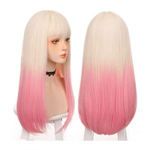 Perruque Naturel Longue perruque blonde dégradé rose avec frange synthétique longue perruque droite for filles femmes doux naturel résistant à la chaleur Cosplay Party Costume perruque Perruque Coupe (zengfanjunuk, neuf)