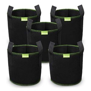 SIMBOOM Sacs &agrave; Plantes, Lot de 5 Sac de Culture en Non Tiss&eacute; Pot de Fleur Sac de Jardin avec Poign&eacute;e Sangles A&eacute;ration Tissu Pots, Noir - 10 Gallons (40 L) (LiWo, neuf)