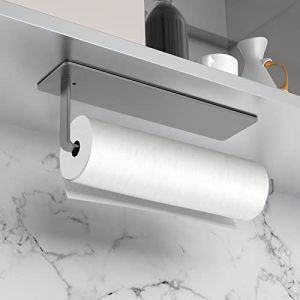 Drucilla Porte Essuie Tout Auto-Adh&eacute;sif, Porte Rouleau Sopalin Support pour Papier Cuisine, Support Essuie-Tout D&eacute;rouleur Mural sans Per&ccedil;age pour sous l'Armoire/Salle de Bain, M&eacute;tal 26cm Gris (God Meis, neuf)