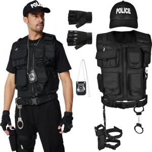 Ulikey SWAT Gilet Tactique Adultes, Deguisement SWAT Adulte Policier, Costume de Policier, étui de jambe, Ceinture, Gilet SWAT pour Hommes Carnaval, Fête à Thème (Policier) (HALOROMAN  ETRADE, neuf)