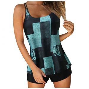 Maillot De Bain Femme 2 Pieces Shorty Tankini Grande Taille Ensemble Maillot De Bain Taille Haute Amincissant Ete Swimwear Tankini Dos Nu à Bretelle Push Up Bikini Rembourré (kWEX, neuf)