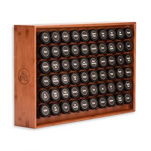 AllSpice étagère à épices en bois, comprend 60 pots en verre, étiquettes et accessoires, finition Merisier. (Hauslogic Europe, neuf)