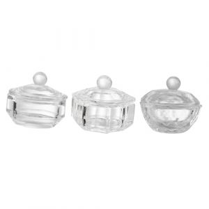 PLAFOPE 3 pi&egrave;ces Coupes Verre Crystal Nail Art avec Couvercle Tasses Transparentes pour Liquide et Poudre Ongles Accessoires Manucure Compact pour Ongles Naturels et Acryliques (Comexs, neuf)